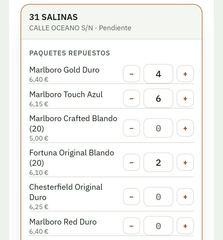 Formulario con las marcas y sus paquetes