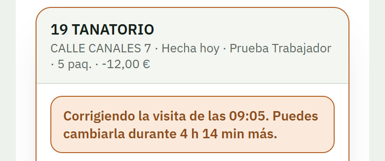 Aviso de que se está corrigiendo una visita