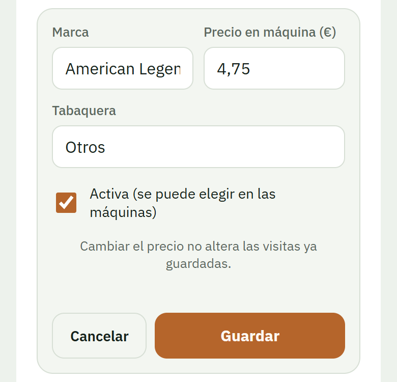 Formulario de edición de una marca